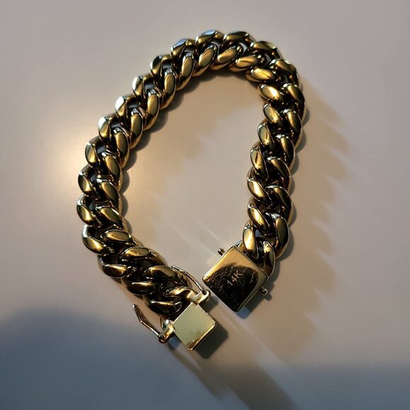 Neiman Marcus 14k Gold Plated Stainless Steel 8mm Miami Cuban Link Bracelet - Picture 2 of 4